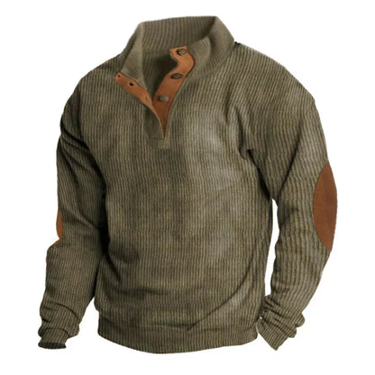 Aldrin Sweater | Ribstrikket Henley Sweater til Mænd med Albuelapper