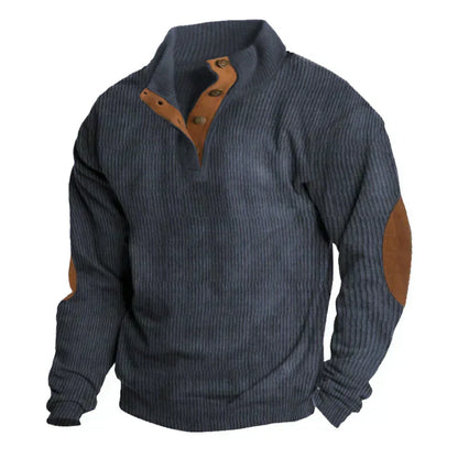 Aldrin Sweater | Ribstrikket Henley Sweater til Mænd med Albuelapper