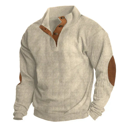 Aldrin Sweater | Ribstrikket Henley Sweater til Mænd med Albuelapper